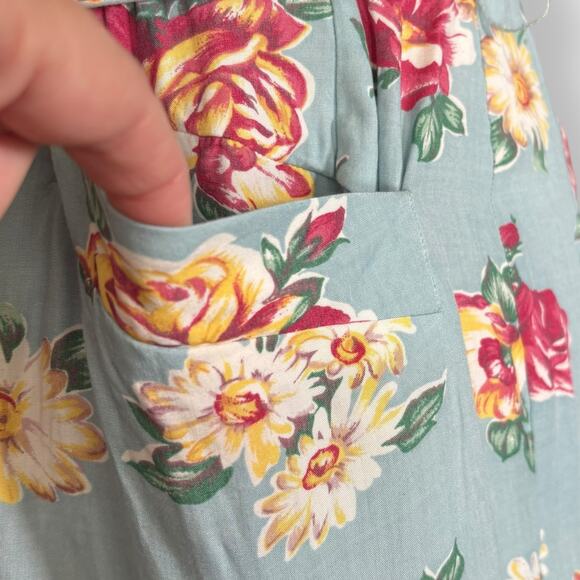 Vintage 90s Banana Republic Blue Floral Button Front Short Sleeve Shirt Dress 6 - Picture 4 of 8